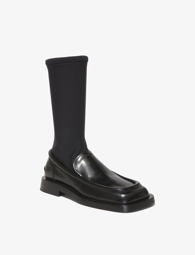 Front 3/4 image of SQUARE LOAFER STRETCH BOOT in Black