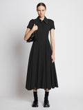 Front full length image of model wearing Lightweight Crepe Buttoned Dress in BLACK