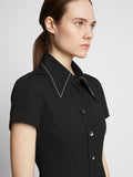 Detail image of model wearing Lightweight Crepe Buttoned Dress in BLACK