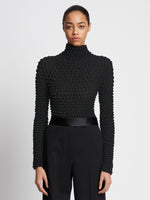 Front cropped image of model wearing Shibori Turtleneck Top in BLACK