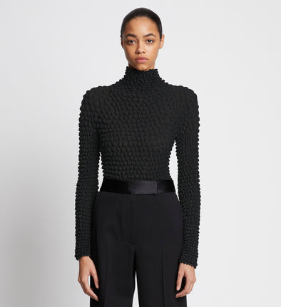 Front cropped image of model wearing Shibori Turtleneck Top in BLACK