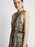 Detail image of model wearing Printed Leopard Sleeveless Dress in BUTTER MULTI