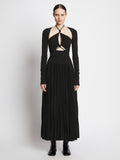 Front full length image of model wearing Pleated Matte Jersey Halter Dress in BLACK