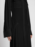 Detail image of model wearing Pleated Matte Jersey Shirt Dress in BLACK