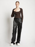 Front full length image of model wearing Plaited Rib Scoop Neck Sweater in BLACK/DARK BROWN