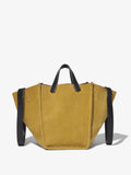 Front image of Larger Mercer Suede Tote in FATIGUE with strap down