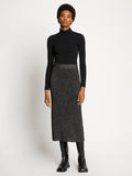 Front full length image of model wearing Lurex Rib Knit Skirt in BLACK/SILVER