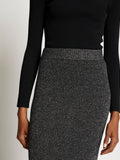 Detail image of model wearing Lurex Rib Knit Skirt in BLACK/SILVER