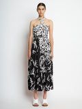 Front full length image of model wearing Dégradé Floral Halter Dress in BLACK/WHITE MULTI