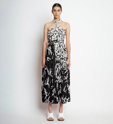 Front full length image of model wearing Dégradé Floral Halter Dress in BLACK/WHITE MULTI