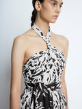 Detail image of model wearing Dégradé Floral Halter Dress in BLACK/WHITE MULTI