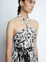 Detail image of model wearing Dégradé Floral Halter Dress in BLACK/WHITE MULTI