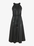 Still Life image of Faux Leather Drawstring Sleeveless Dress in BLACK