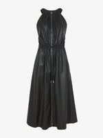 Still Life image of Faux Leather Drawstring Sleeveless Dress in BLACK