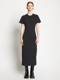 Front full length image of model wearing Short Sleeve Sweatshirt Dress in BLACK