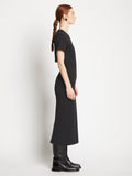 Side full length image of model wearing Short Sleeve Sweatshirt Dress in BLACK