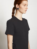 Detail image of model wearing Short Sleeve Sweatshirt Dress in BLACK