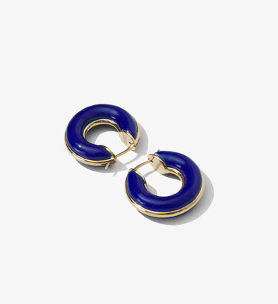 Flat image of mini hoop earrings in cobalt 