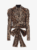 Still Life image of Leopard Crepe De Chine V-Neck Top in BROWN MULTI