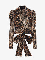 Still Life image of Leopard Crepe De Chine V-Neck Top in BROWN MULTI