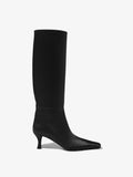 Side image of Satin Trap Boots in Black