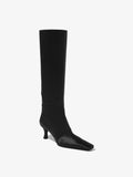 Front 3/4 image of Satin Trap Boots in Black