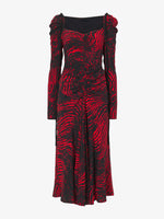 Still Life image of Painted Spiral Crepe De Chine Cinched Dress in RED MULTI