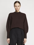 Front cropped image of model wearing Eco Cashmere Balloon Sleeve Sweater in BROWN