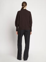 Back full length image of model wearing Eco Cashmere Balloon Sleeve Sweater in BROWN