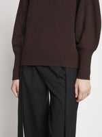 Detail image of model wearing Eco Cashmere Balloon Sleeve Sweater in BROWN