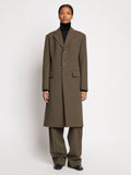 Front full length image of model wearing Lightweight Wool Coat in SLATE