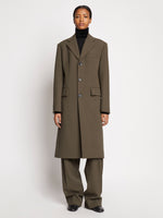 Front full length image of model wearing Lightweight Wool Coat in SLATE