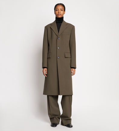 Front full length image of model wearing Lightweight Wool Coat in SLATE