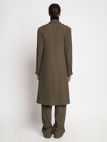 Back full length image of model wearing Lightweight Wool Coat in SLATE