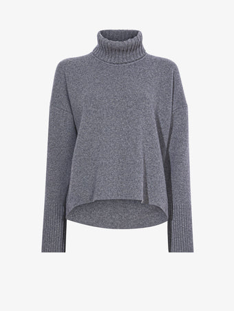 Flat image of Doubleface Eco Cashmere Oversized Turtleneck Sweater in GREY MELANGE