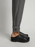 Detail image of model wearing Flannel Tapered Pants in GREY MELANGE