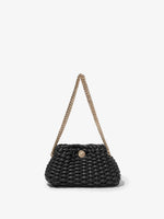 Front image of Small Woven Leather Chain Tobo Bag in BLACK