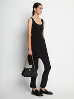 Image of model wearing Small Woven Leather Chain Tobo Bag in BLACK