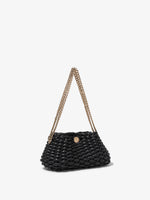 Side image of Small Woven Leather Chain Tobo Bag in BLACK