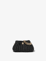 Front image of Small Woven Leather Chain Tobo Bag in BLACK