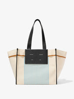 Front image of Large Morris Stripe Canvas Tote in NATURAL/CORNFLOWER