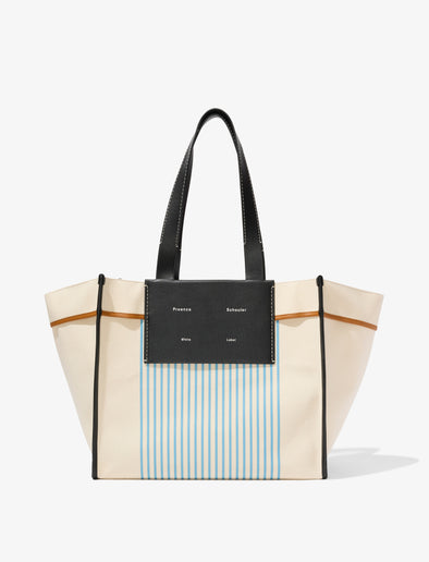 Front image of Large Morris Stripe Canvas Tote in NATURAL/CORNFLOWER