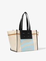 Side image of Large Morris Stripe Canvas Tote in NATURAL/CORNFLOWER