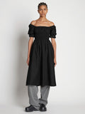 Front full length image of model wearing Square Neck Poplin Dress in BLACK