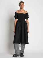 Front full length image of model wearing Square Neck Poplin Dress in BLACK