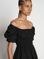 Detail image of model wearing Square Neck Poplin Dress in BLACK