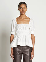 Front cropped image of model wearing Square Neck Poplin Top in OFF WHITE