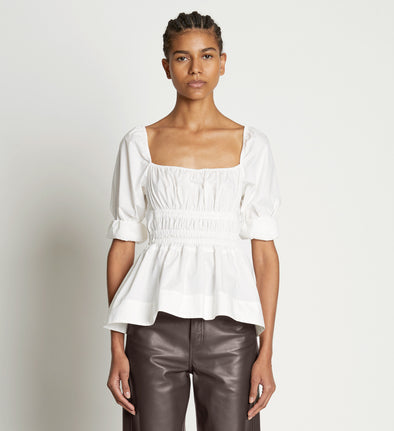 Front cropped image of model wearing Square Neck Poplin Top in OFF WHITE