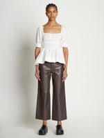 Front full length image of model wearing Square Neck Poplin Top in OFF WHITE