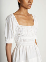 Detail image of model wearing Square Neck Poplin Top in OFF WHITE